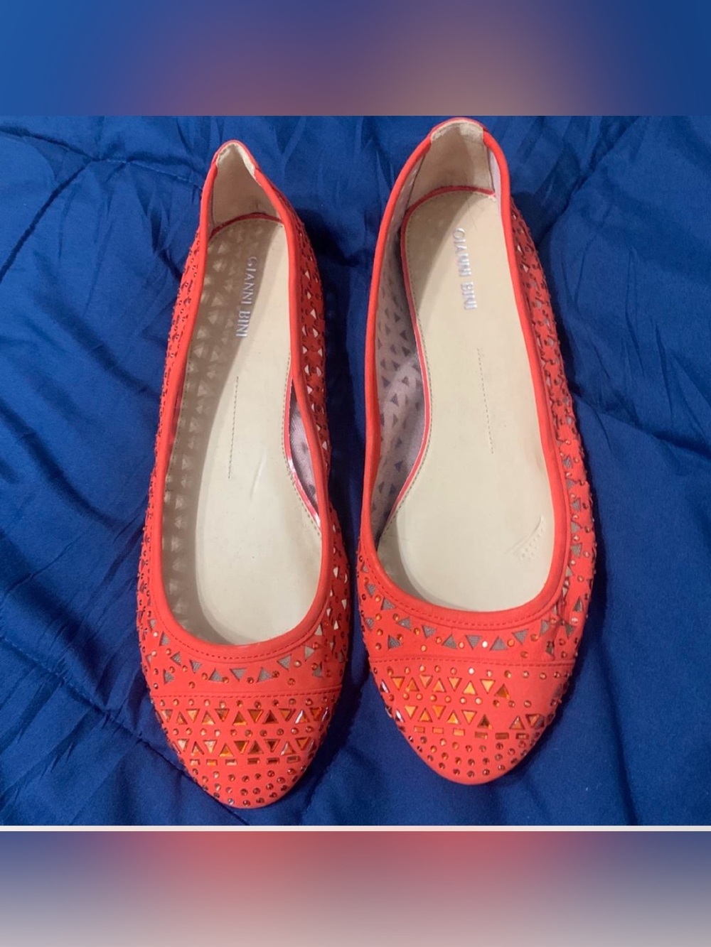 Gianni Bini Red Orange Laser-Cut Ballet Flats